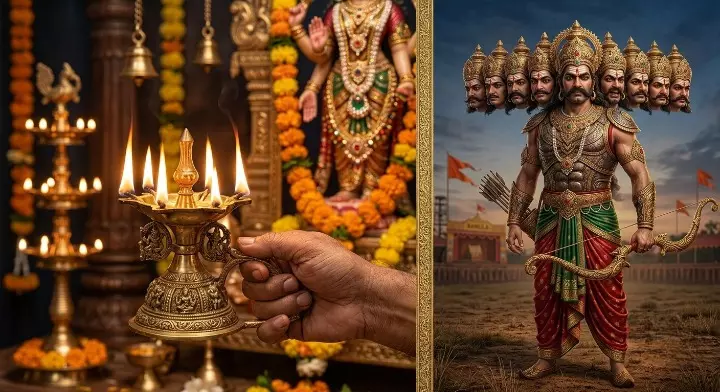 दीपक से आरती और रावण का चित्रण सांगोला गांव की पूजा परंपरा के संदर्भ में दीपक से आरती और रावण का चित्रण सांगोला गांव की पूजा परंपरा के संदर्भ में