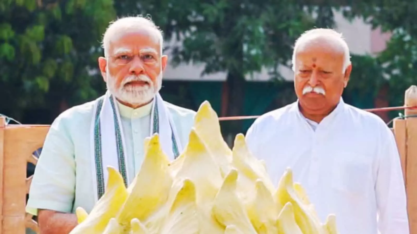 तस्वीर में प्रधानमंत्री नरेंद्र मोदी और आरएसएस प्रमुख मोहन भागवत साथ दिखाई दे रहे हैं। तस्वीर में प्रधानमंत्री नरेंद्र मोदी और आरएसएस प्रमुख मोहन भागवत साथ दिखाई दे रहे हैं।