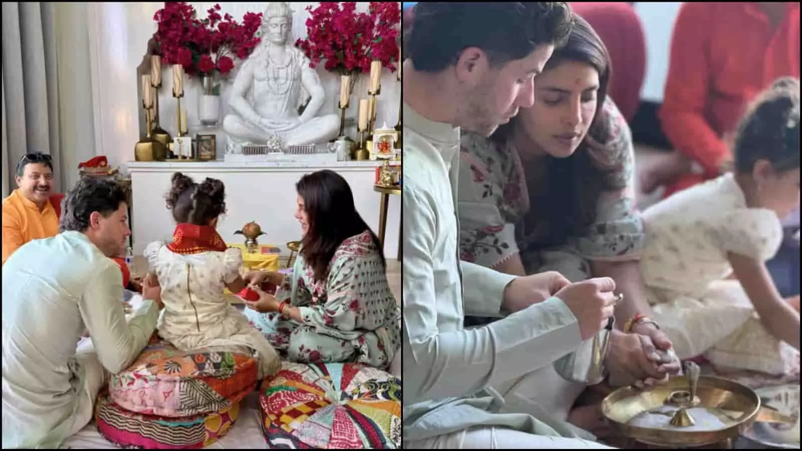 तस्वीर में दिख रहे प्रियंका चोपड़ा और निक जोनस अमेरिका में बेटी मालती के साथ घर पर पूजा कर रहे हैं। तस्वीर में दिख रहे प्रियंका चोपड़ा और निक जोनस अमेरिका में बेटी मालती के साथ घर पर पूजा कर रहे हैं।
