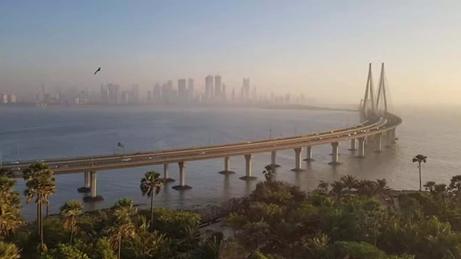 तस्वीर में धुंध और धूप के बीच मुंबई का बांद्रा-वर्ली सी लिंक नजर आ रहा है। तस्वीर में धुंध और धूप के बीच मुंबई का बांद्रा-वर्ली सी लिंक नजर आ रहा है।