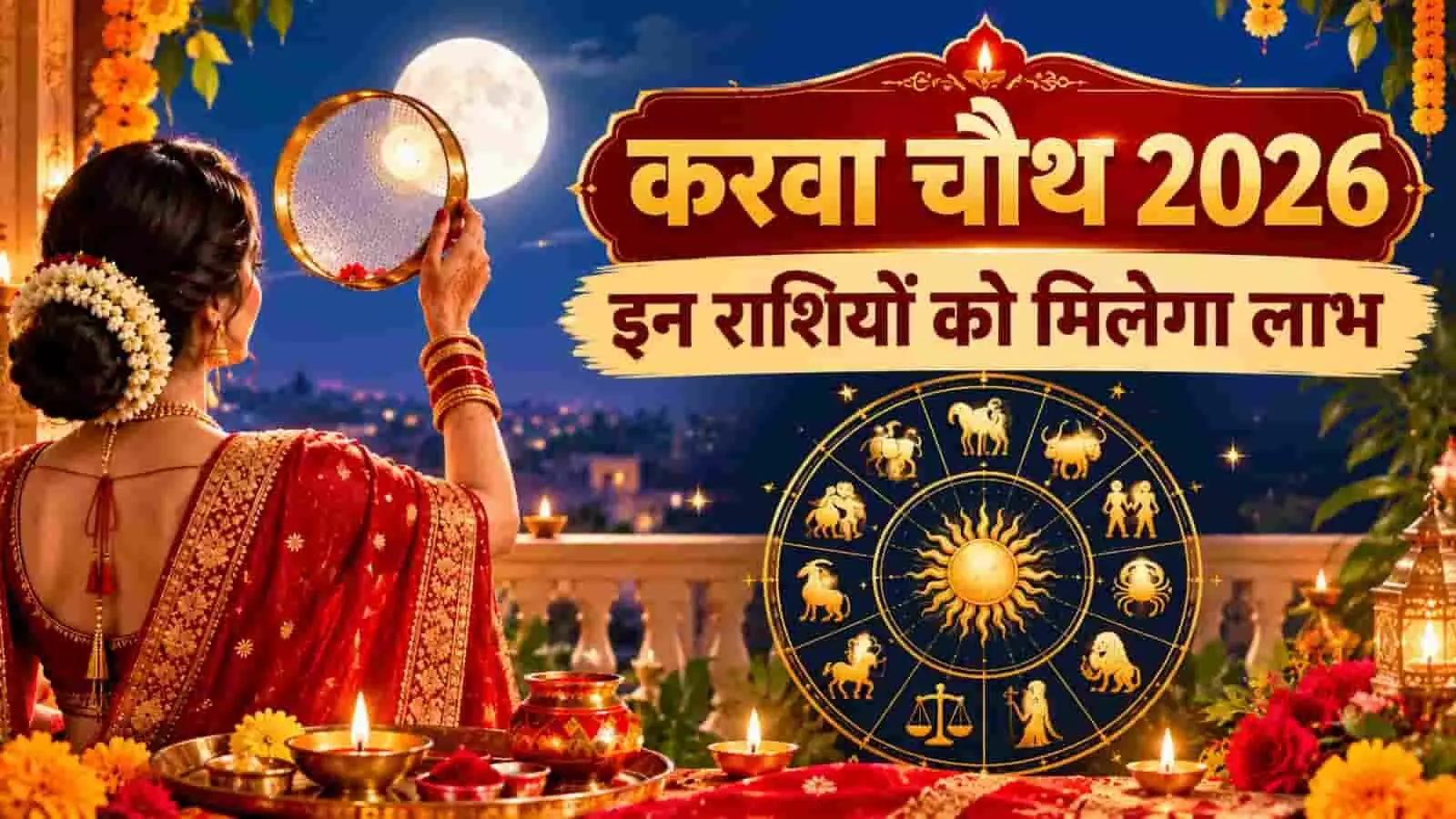 तस्वीर में करवा चौथ 2026 के अवसर पर शुक्र उदय और पांच राशियों के ज्योतिषीय प्रभाव को दिखाया गया है। तस्वीर में करवा चौथ 2026 के अवसर पर शुक्र उदय और पांच राशियों के ज्योतिषीय प्रभाव को दिखाया गया है।