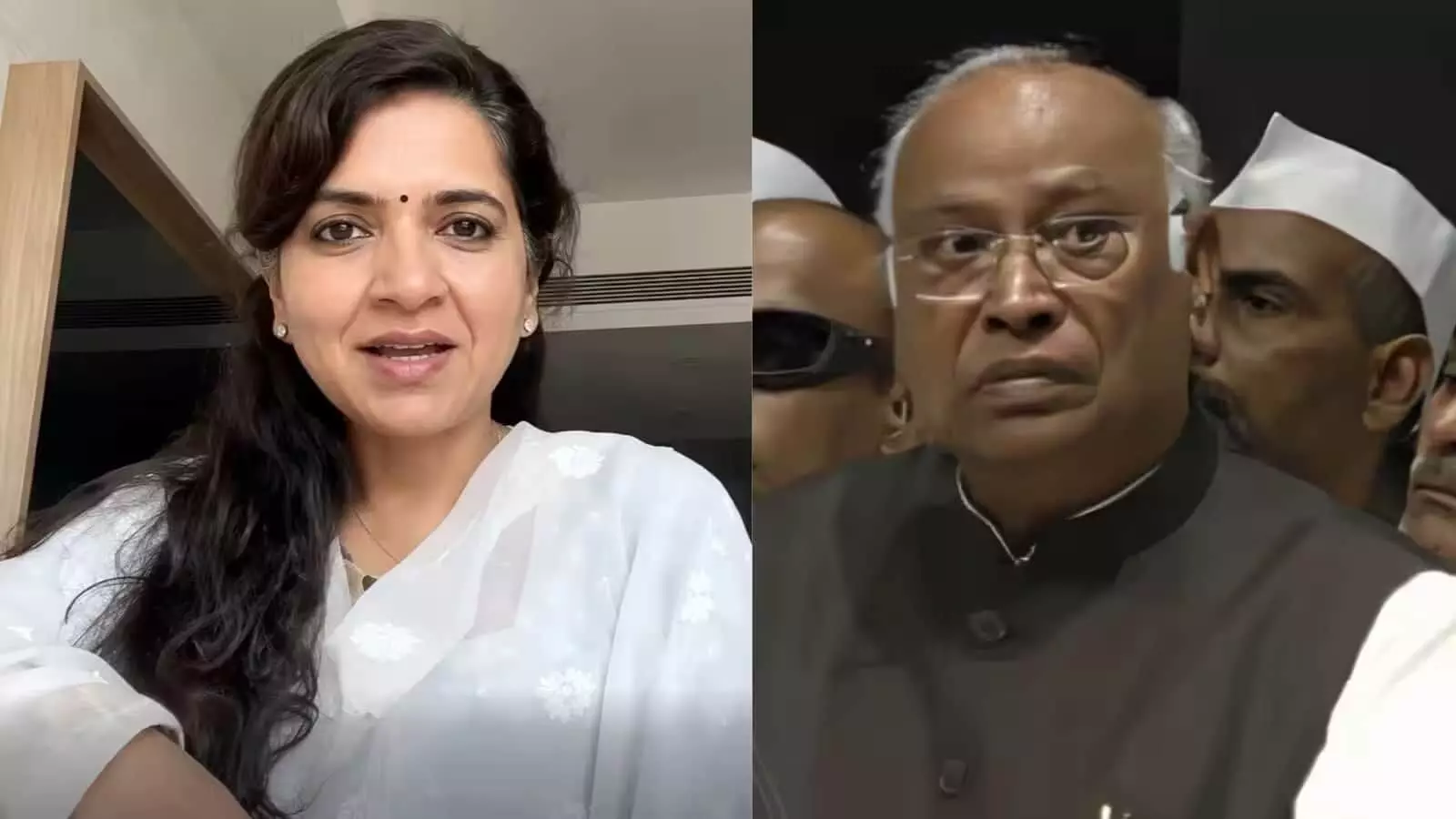 तस्वीर में बाएं शायना एनसी और दाएं कांग्रेस अध्यक्ष मल्लिकार्जुन खरगे राजनीतिक बयानबाजी के दौरान दिख रहे हैं। तस्वीर में बाएं शायना एनसी और दाएं कांग्रेस अध्यक्ष मल्लिकार्जुन खरगे राजनीतिक बयानबाजी के दौरान दिख रहे हैं।