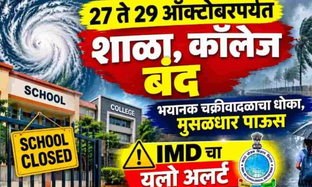 तस्वीर में चक्रवाती तूफान और भारी बारिश के अलर्ट के बीच स्कूल बंद रहने की जानकारी दी गई है। तस्वीर में चक्रवाती तूफान और भारी बारिश के अलर्ट के बीच स्कूल बंद रहने की जानकारी दी गई है।