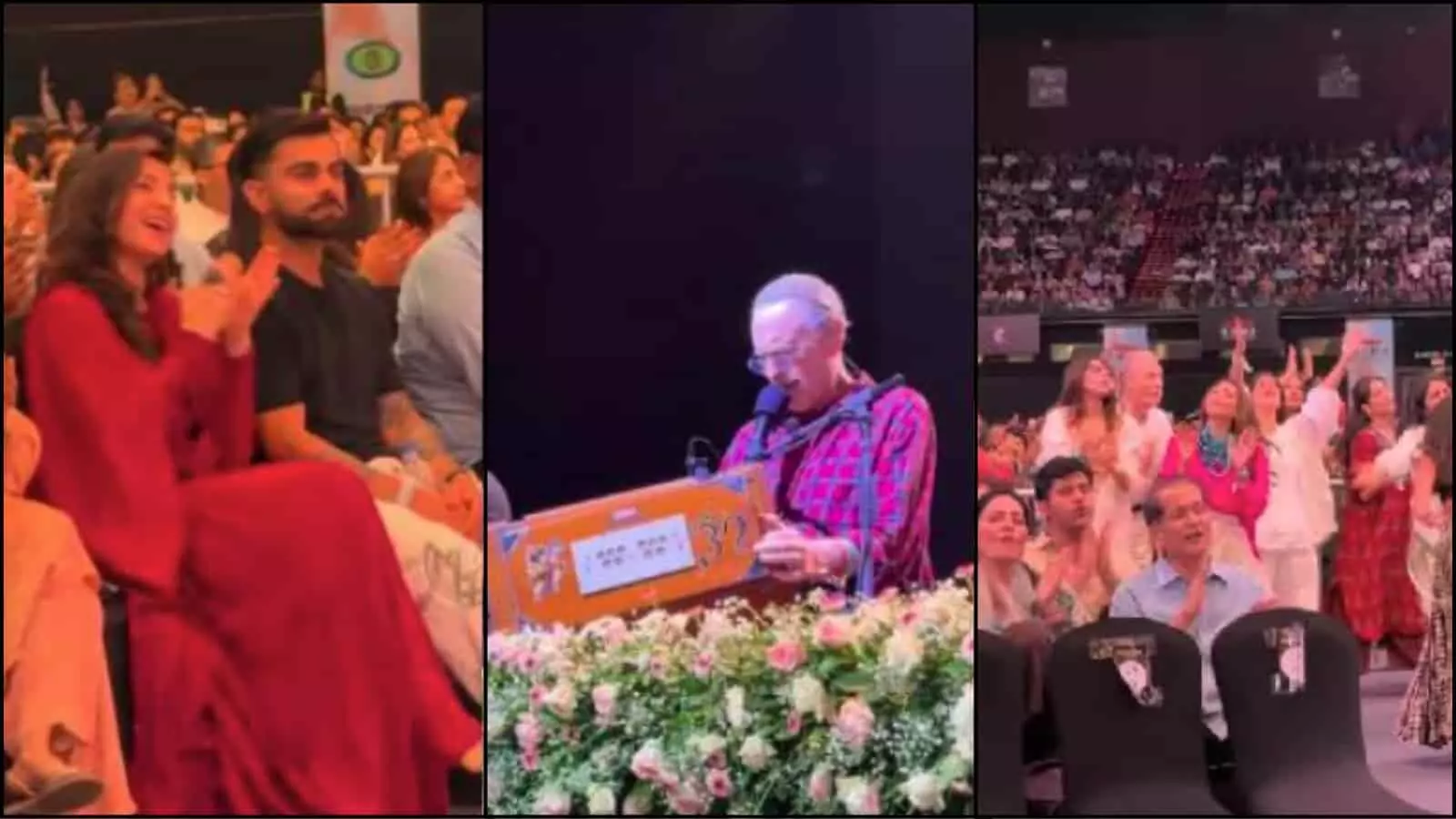 तस्वीर में अनुष्का शर्मा और विराट कोहली मुंबई में कृष्णा दास के कीर्तन कार्यक्रम के दौरान बैठे हुए ताली बजाते दिख रहे हैं। तस्वीर में अनुष्का शर्मा और विराट कोहली मुंबई में कृष्णा दास के कीर्तन कार्यक्रम के दौरान बैठे हुए ताली बजाते दिख रहे हैं।
