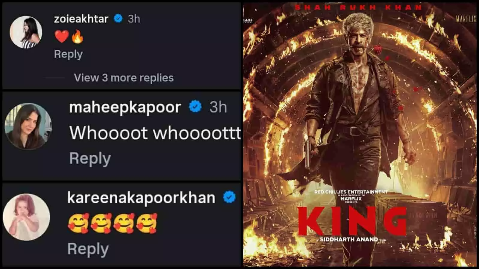 तस्वीर में शाहरुख खान की फिल्म किंग का पोस्टर और उस पर सेलिब्रिटीज के कमेंट्स दिख रहे हैं। तस्वीर में शाहरुख खान की फिल्म किंग का पोस्टर और उस पर सेलिब्रिटीज के कमेंट्स दिख रहे हैं।