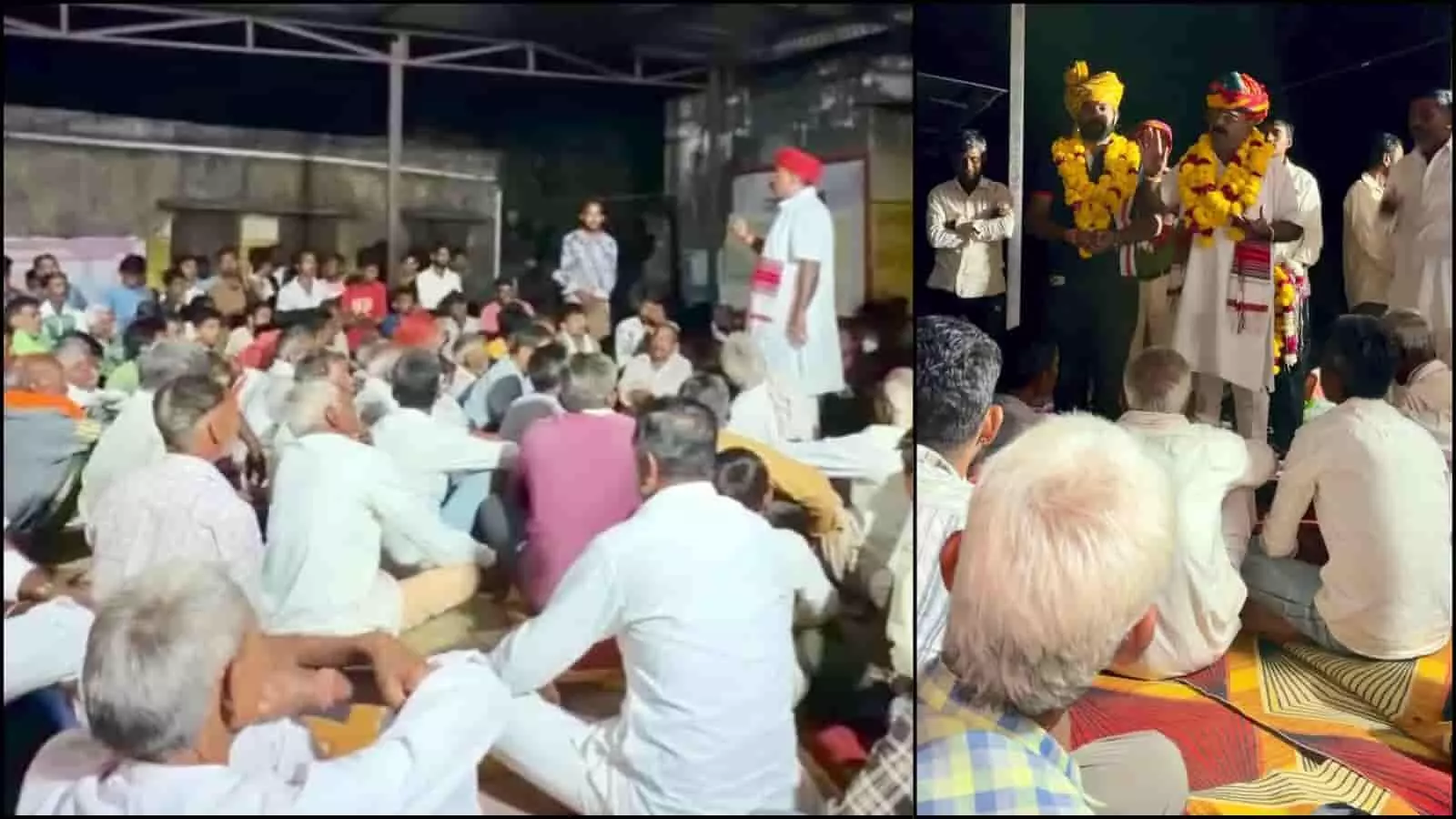तस्वीर में डोलिया के चामुंडा माता मंदिर परिसर में ग्रामीण बैठक करते और नेताओं का स्वागत करते हुए दिख रहे हैं। तस्वीर में डोलिया के चामुंडा माता मंदिर परिसर में ग्रामीण बैठक करते और नेताओं का स्वागत करते हुए दिख रहे हैं।