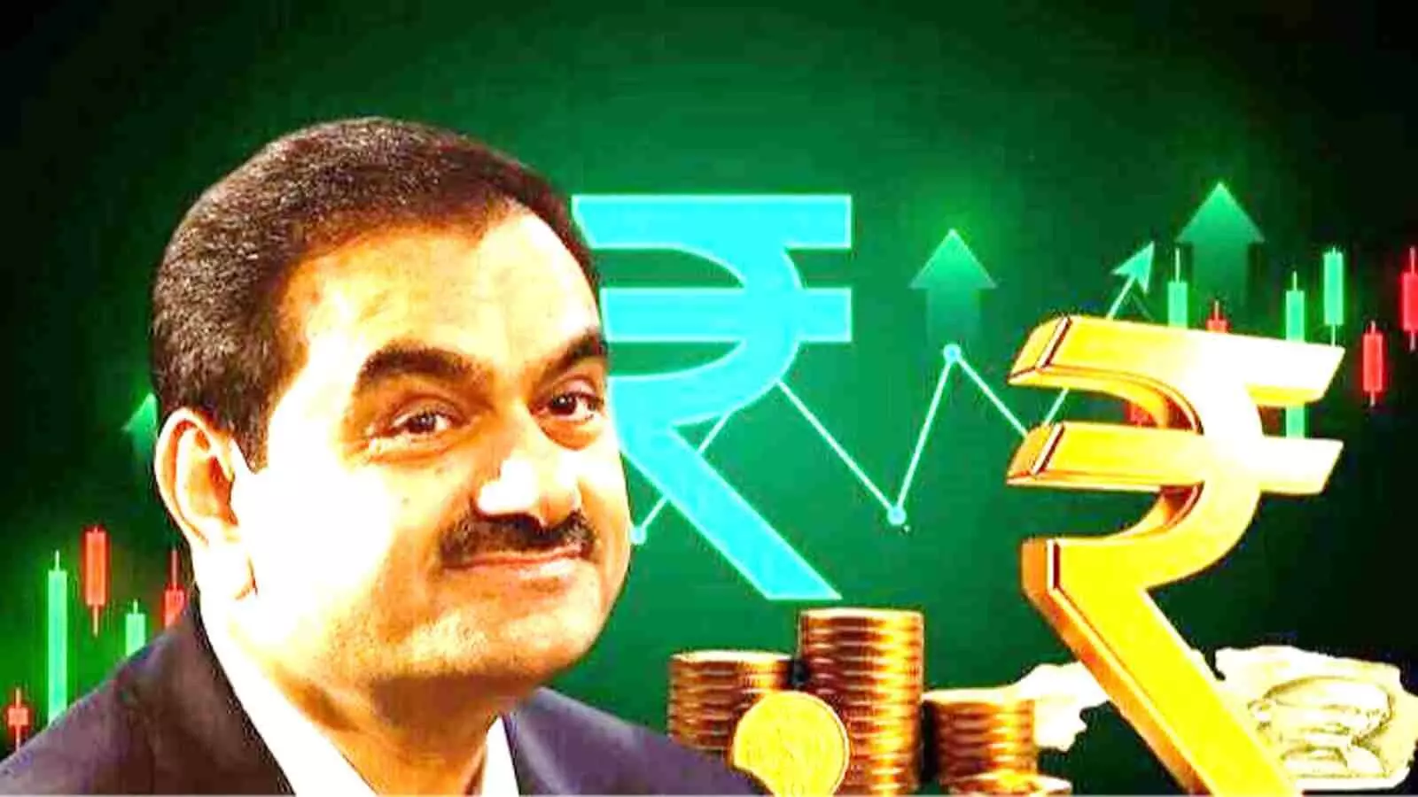 चित्र में गौतम अडानी और उनके पीछे शेयर बाजार के तेजी दर्शाते आंकड़े दिख रहे हैं। चित्र में गौतम अडानी और उनके पीछे शेयर बाजार के तेजी दर्शाते आंकड़े दिख रहे हैं।